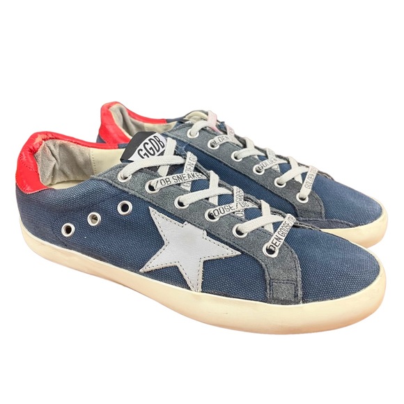 Golden Goose Shoes - Golden Goose Superstar Blue Canvas Star Red Heel Tab Sneakers Sz 39